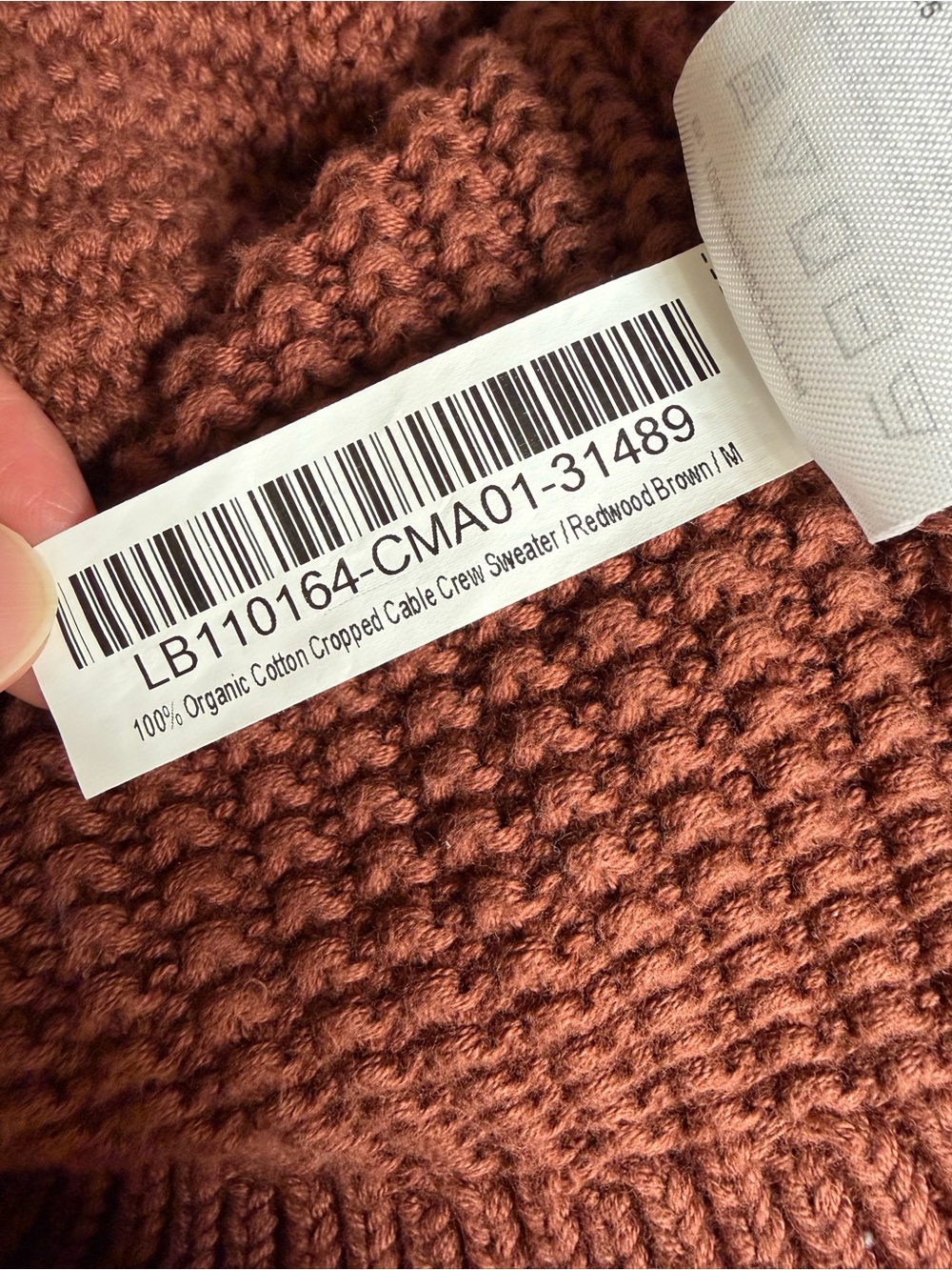 Quince 100% Organic Cotton Cropped Cable Crew Sweater in Medium Redwood Brown - Picture 10 of 11
